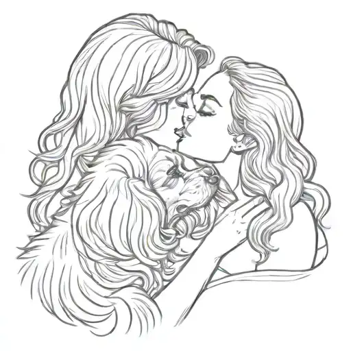 woman kissing cavalier king charles spaniel tattoo design idea