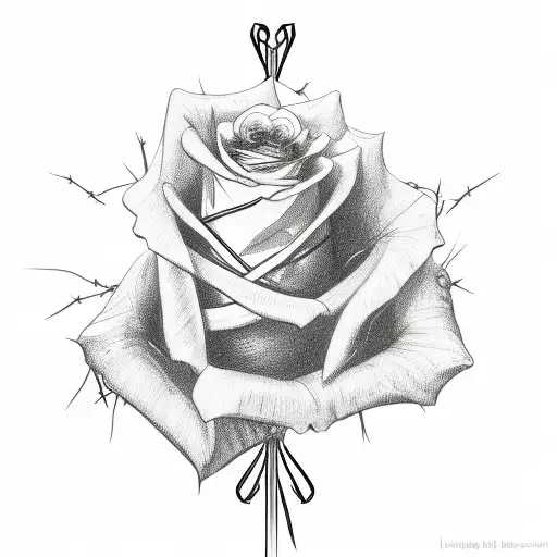 cross wrapped in barbed wire and roses tattoo design idea