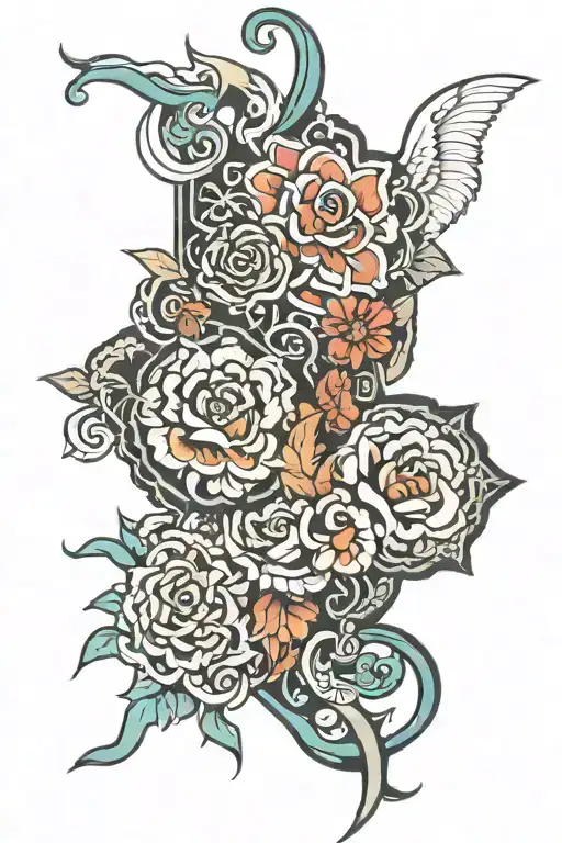 patch work leg sleeve tattoo design idea