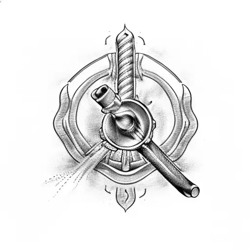 A wrench morphing into a firefighter hose, symbolizing the dual nature of being a mechanic and firefighter tattoo design idea
