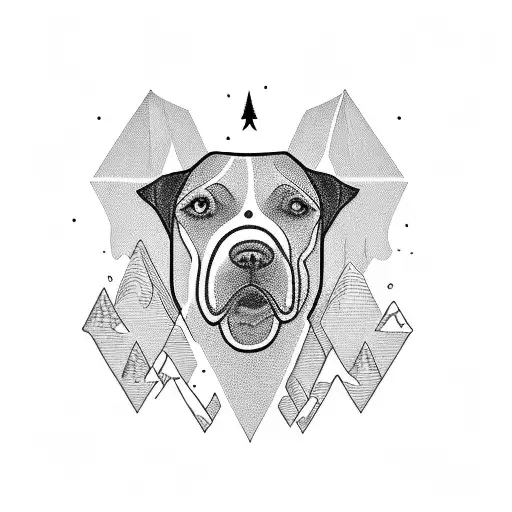 mountain with a black english lab tattoo design idea
