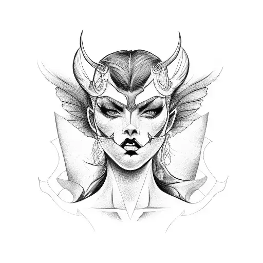 half devil half angel woman shh tattoo design idea