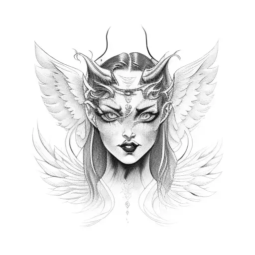 half devil half angel woman  tattoo design idea