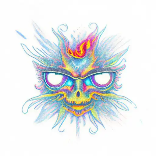 flaming flying psychedelic borders eye tattoo design idea