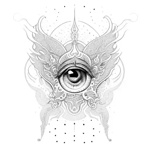 flaming flying psychedelic borders eye tattoo design idea