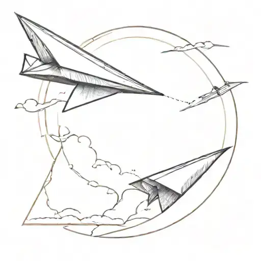 paper airplane flying trail winding tattoo design idea