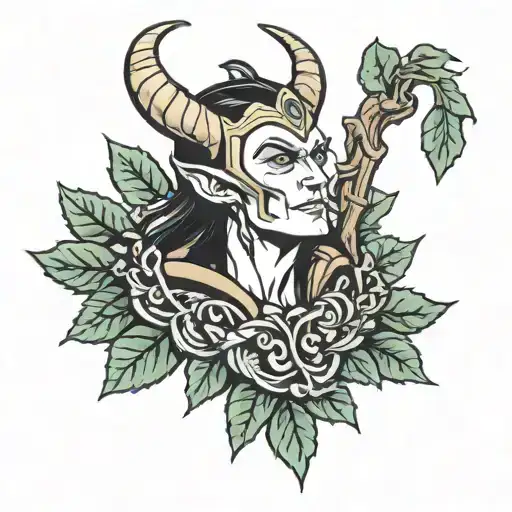 God Loki holding mistletoe tattoo design idea