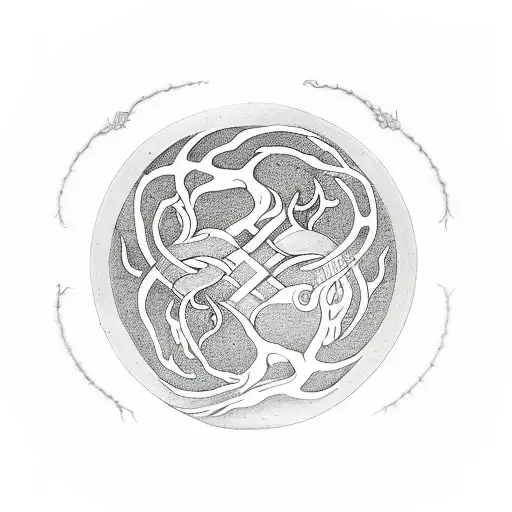 Yin Yang with tree of life and death on both sides and roots extending outwards towards a ring around the yin yang tattoo design idea