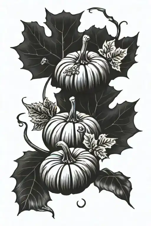 fall pumpkins leaves tattoo design idea
