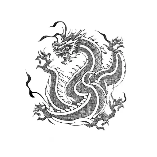 A Chinese dragon surrounded by a swirling cherry blossom tree tattoo design idea