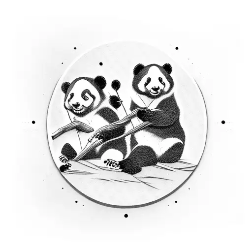 two pandas with bamboo tattoo design idea