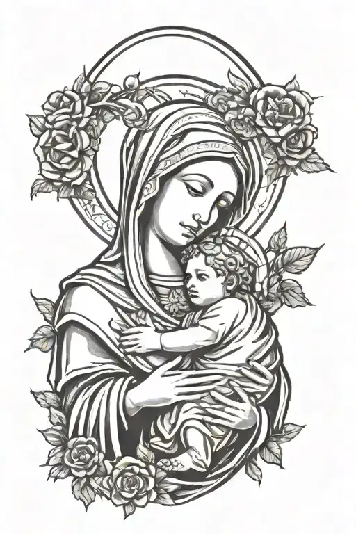 virgin mary holding Jesus  tattoo design idea