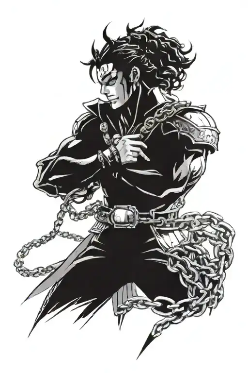 Killer Queen in "JoJo's Bizarre Adventure", including rivets and chains tattoo design idea