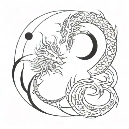 sun moon and dragon surrounded tattoo design idea