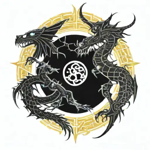 sun moon and dragon intertwined tattoo design idea