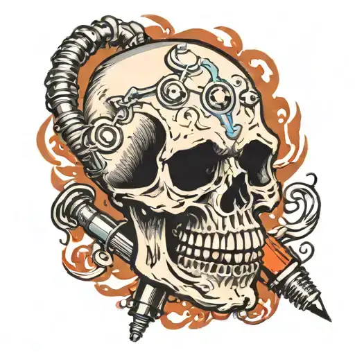skull with spark plug smoking tattoo design idea