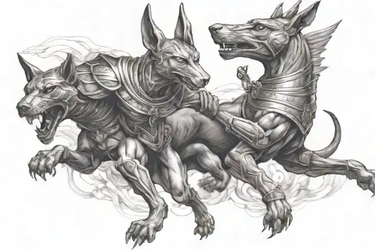 RA AND ANUBIS FIGHT  tattoo design idea