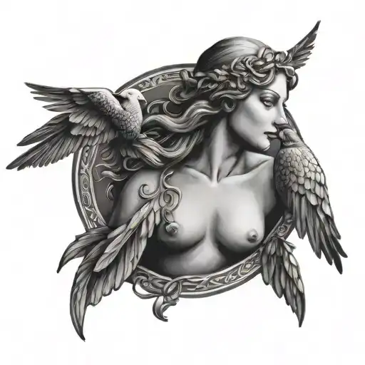 Aphrodite surrounded by doves symbolizing love tattoo design idea