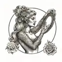 Aphrodite holding a mirror reflecting her beauty tattoo design idea