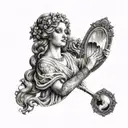 Aphrodite holding a mirror reflecting her beauty tattoo design idea