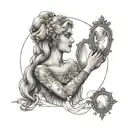 Aphrodite holding a mirror reflecting her beauty tattoo design idea