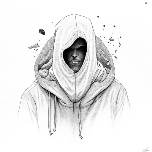 nature, grim, lonely hooded guy, lake tattoo design idea