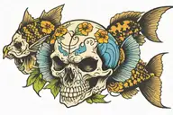 skull and bluegill fish tattoo design idea