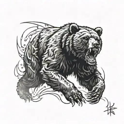 Roaring bear hitting with claw marks running through it tattoo design idea