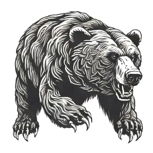 Roaring bear head with claw marks in the back tattoo design idea