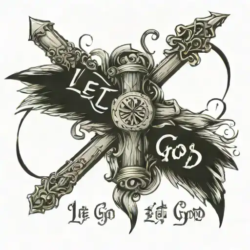 let go let God & cross, heart, psalm 4:8 bible verse tattoo design idea