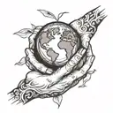 hands holding the world tattoo design idea