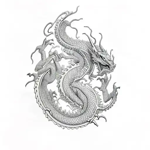 dead dragon cut open by mythical kappas tattoo design idea