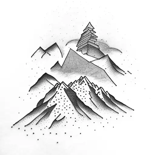 mountain scene with doves tattoo design idea