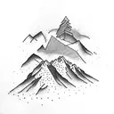 mountain scene with doves tattoo design idea