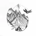 mountain scene with doves tattoo design idea