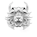 A mopar car transformed into a lion, with a skull on the hood and cards flying out from the exhaust pipes tattoo design idea