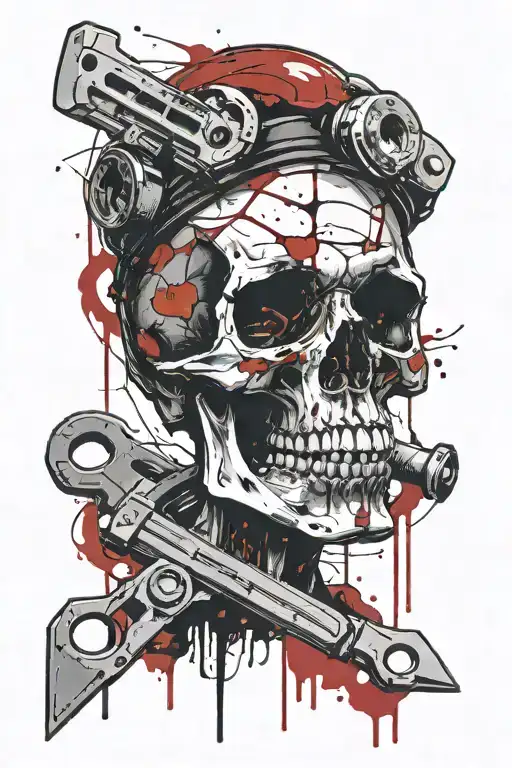 skull with spud wrench through eye socket  tattoo design idea
