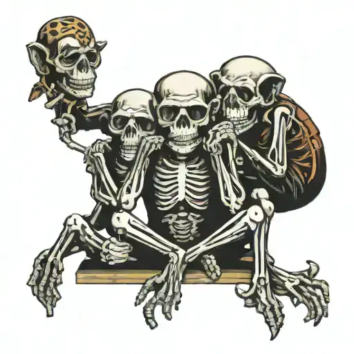 3 skeletons one no talk one no see one no hear ( three wise monkeys ) tattoo design idea