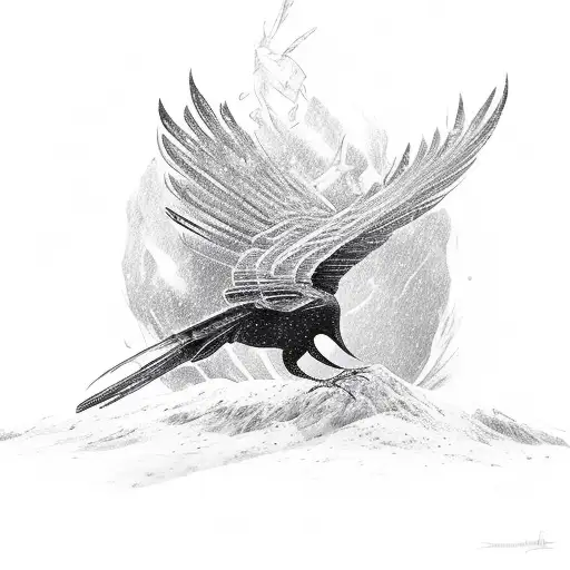 a crow being reborn from ice like a phoenix tattoo design idea