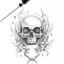 scull with teardrops an the banner: Born in Hässelby. tattoo design idea