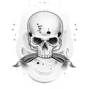 scull with teardrops an the banner: Born in Hässelby. tattoo design idea