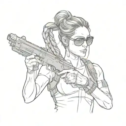 Lara Croft with her plait holding her dual pistols with her round sunglasses  on tattoo design idea