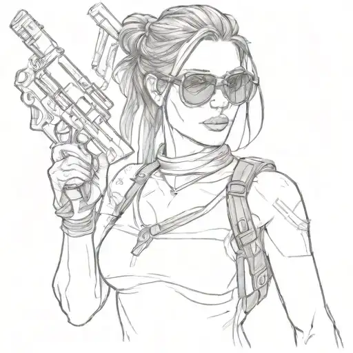 Lara Croft holding her dual pistoles with her sunglasses on tattoo design idea