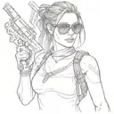 Lara Croft holding her dual pistoles with her sunglasses on tattoo design idea