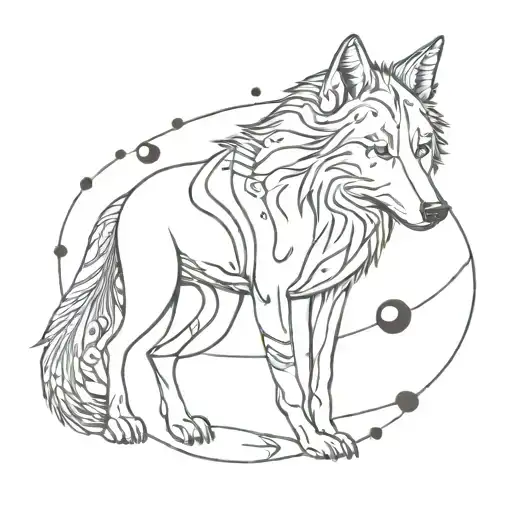 A psychedelic wolf surrounded by swirling music notes and a Semicolon mixed in tattoo design idea