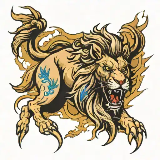 lightning lion zeus poseidon tattoo design idea