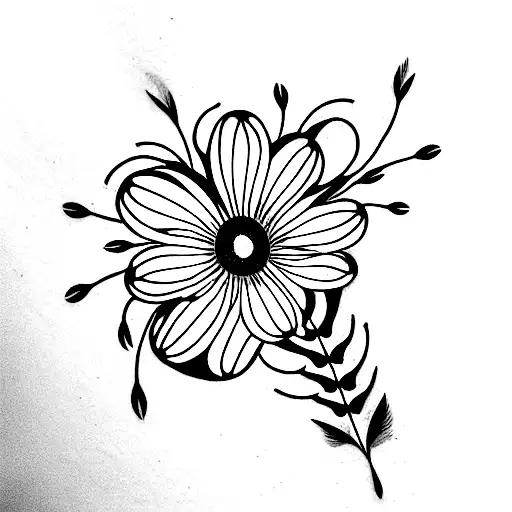 half butterfly half flowers using daisys, sweet pea flowers, and peacock feather tattoo design idea