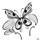 half butterfly half flowers using daisys, sweet pea flowers, and peacock feather tattoo design idea