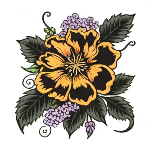 marigold & geranium & lavender flower tattoo design idea
