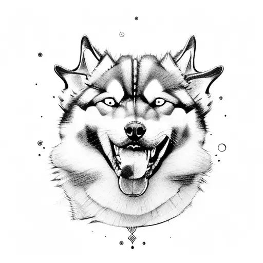 cerberus 3 head husky tattoo design idea
